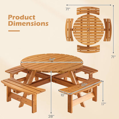 8-Person Round Picnic Table Set Circular Patio Dining Camping Table with Benches, Yellow Picnic Tables at Gallery Canada