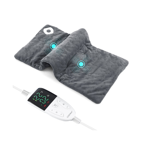 Weighted Heating Pad Electric Heated Pad with 2 Massagers Massaging Vibration, Gray