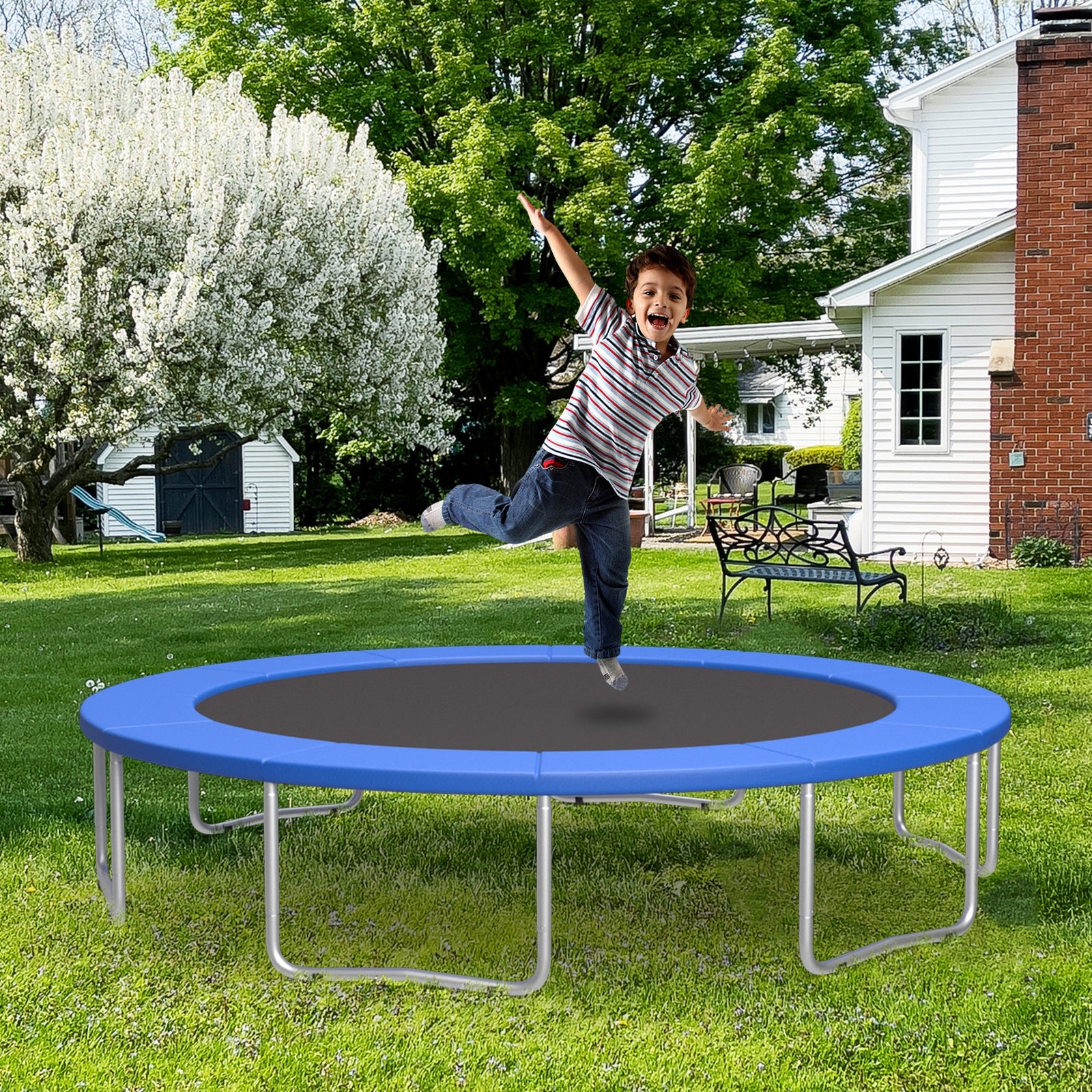 16 Feet Trampoline Pad Replacement Safety Pad with Fixing Straps (Blue), Blue Trampoline Accessories at Gallery Canada