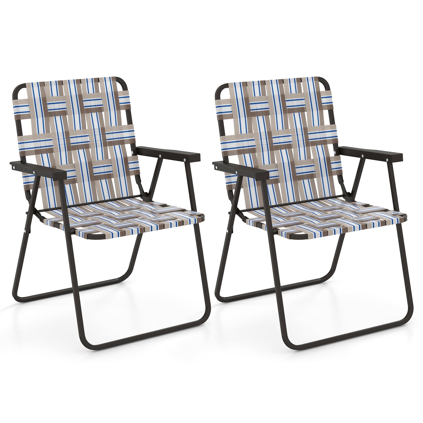 2 Pieces Folding Beach Chair Camping Lawn Webbing Chair-Cofee, Coffee Beach & Lawn Chairs Coffee at Gallery Canada