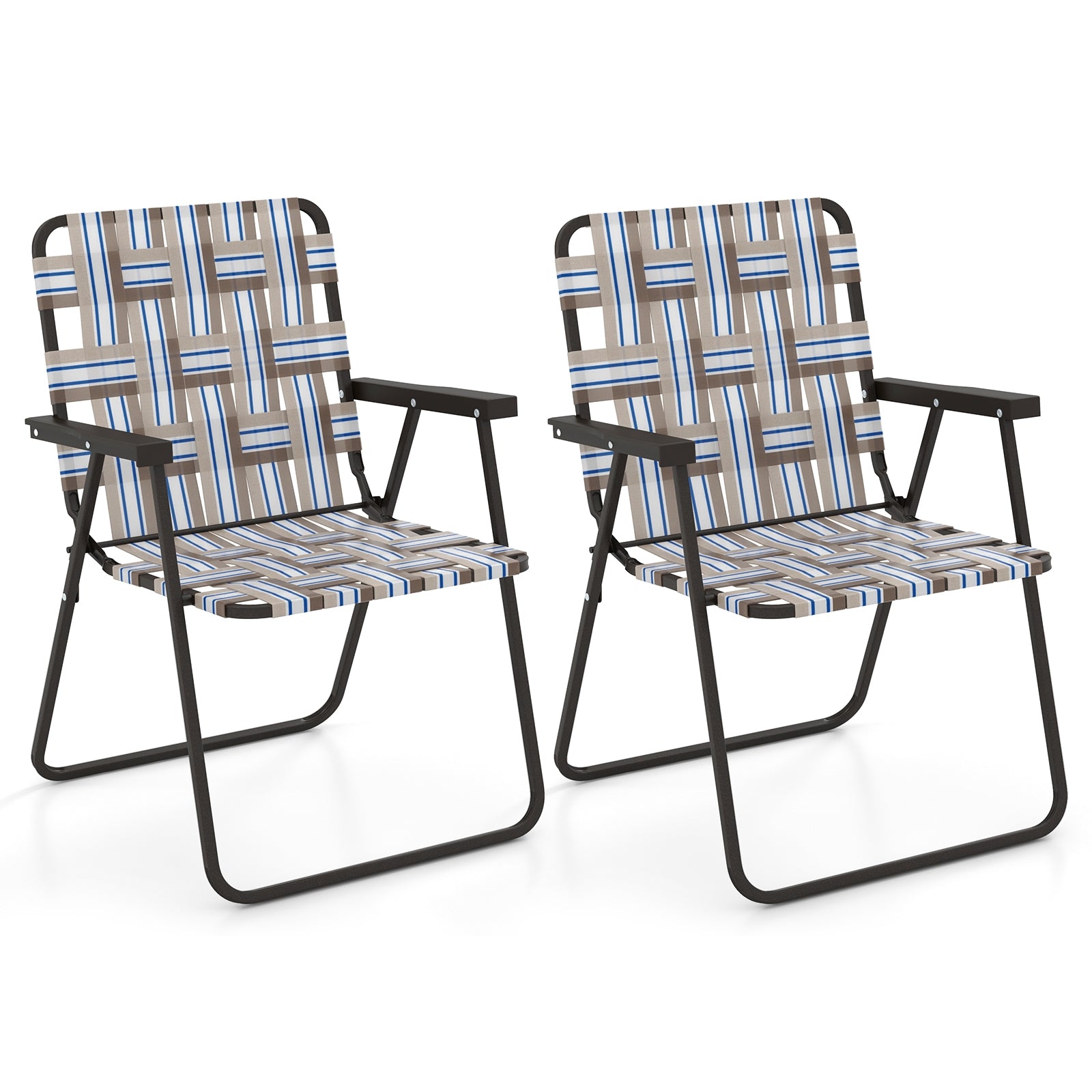 2 Pieces Folding Beach Chair Camping Lawn Webbing Chair-Cofee, Coffee Beach & Lawn Chairs Coffee at Gallery Canada