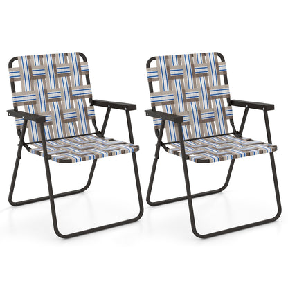 2 Pieces Folding Beach Chair Camping Lawn Webbing Chair-Cofee, Coffee Beach & Lawn Chairs at Gallery Canada