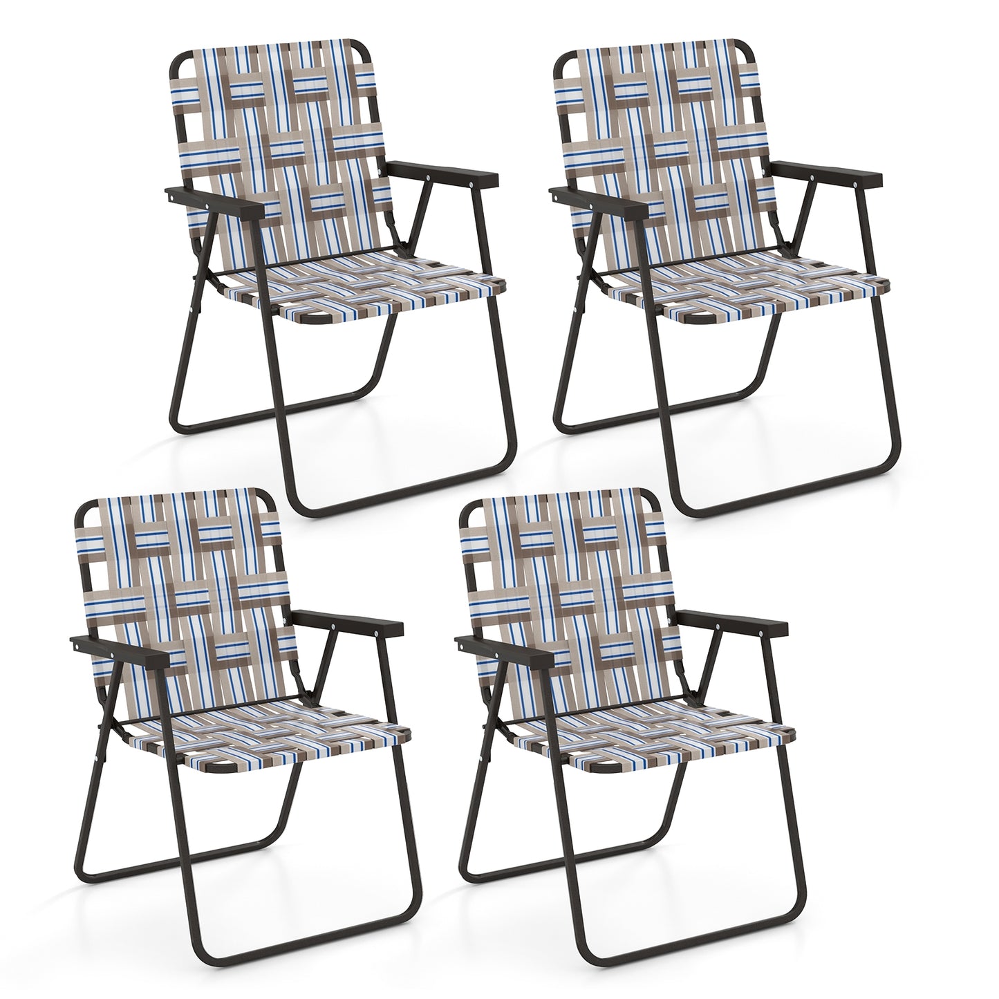 2 Pieces Folding Beach Chair Camping Lawn Webbing Chair-Cofee, Coffee Beach & Lawn Chairs at Gallery Canada