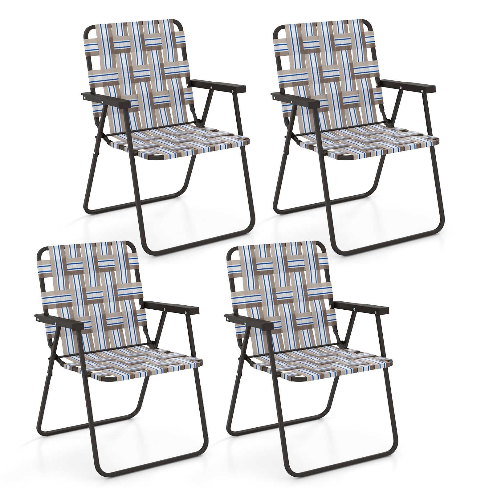2 Pieces Folding Beach Chair Camping Lawn Webbing Chair-Cofee, Coffee Beach & Lawn Chairs at Gallery Canada