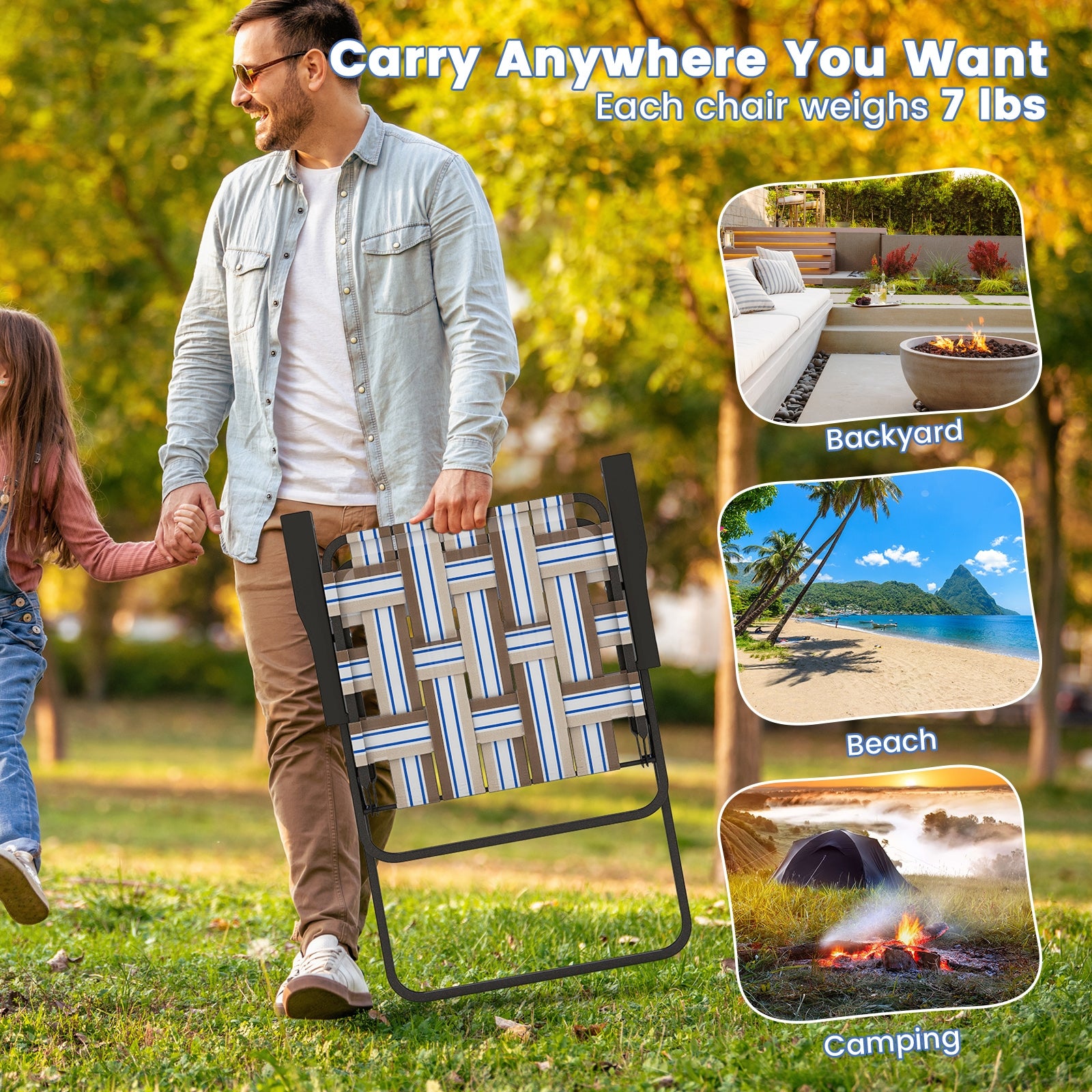 2 Pieces Folding Beach Chair Camping Lawn Webbing Chair-Cofee, Coffee Beach & Lawn Chairs at Gallery Canada