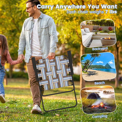 2 Pieces Folding Beach Chair Camping Lawn Webbing Chair-Cofee, Coffee Beach & Lawn Chairs at Gallery Canada