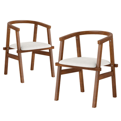 Set of 2 Solid Rubber Wood Dining Room Chairs with Wrap-around Armrest, Walnut