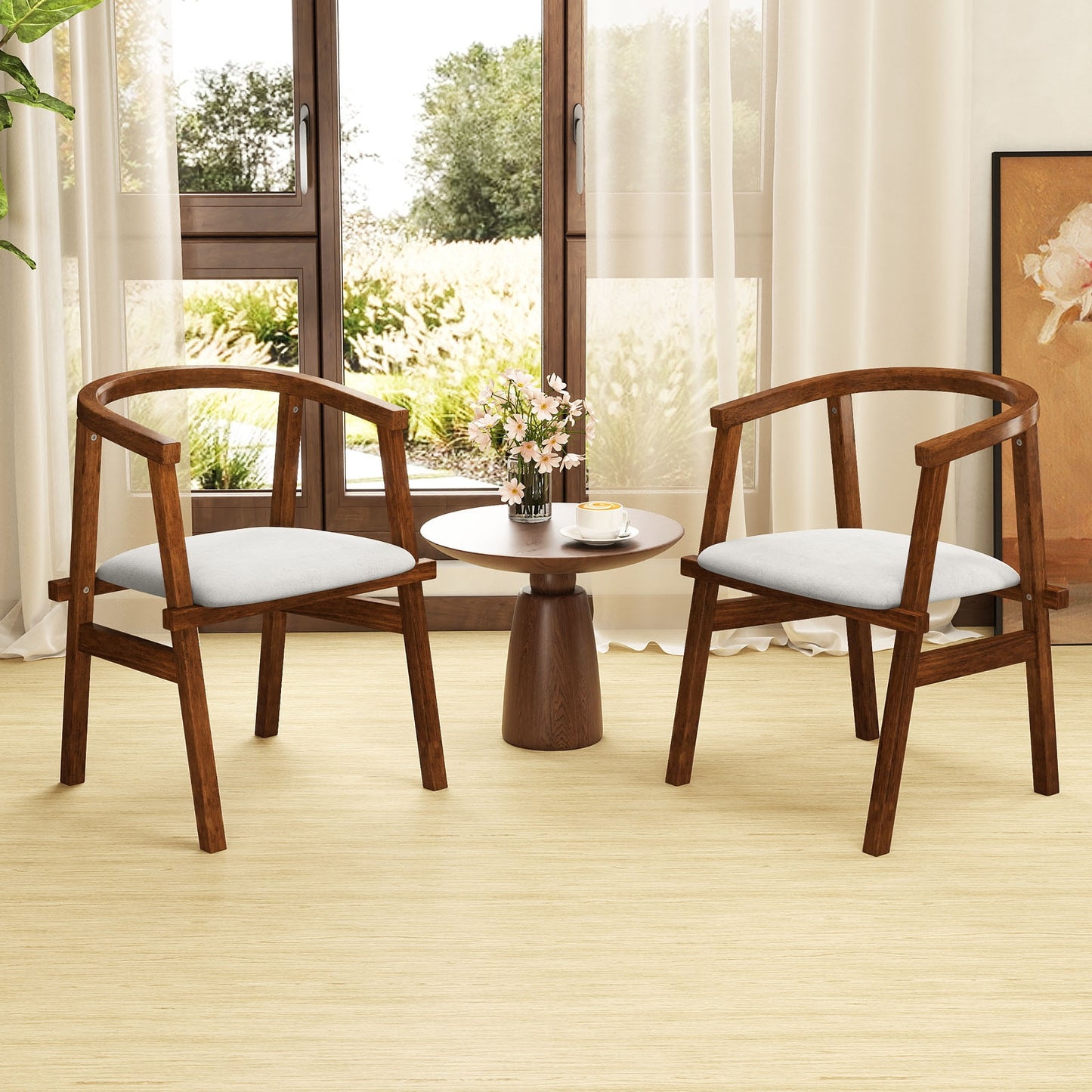 Set of 2 Solid Rubber Wood Dining Room Chairs with Wrap-around Armrest, Walnut Dining Chairs at Gallery Canada