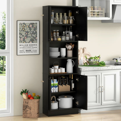 75" Kitchen Pantry Cabinet Tall Cupboard with Doors and Shelves, Black - Gallery Canada