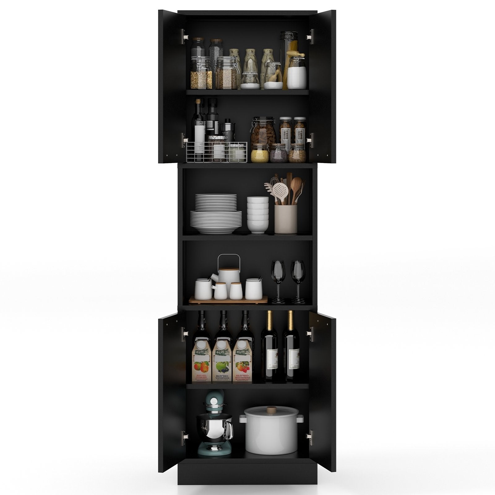 75" Kitchen Pantry Cabinet Tall Cupboard with Doors and Shelves, Black - Gallery Canada