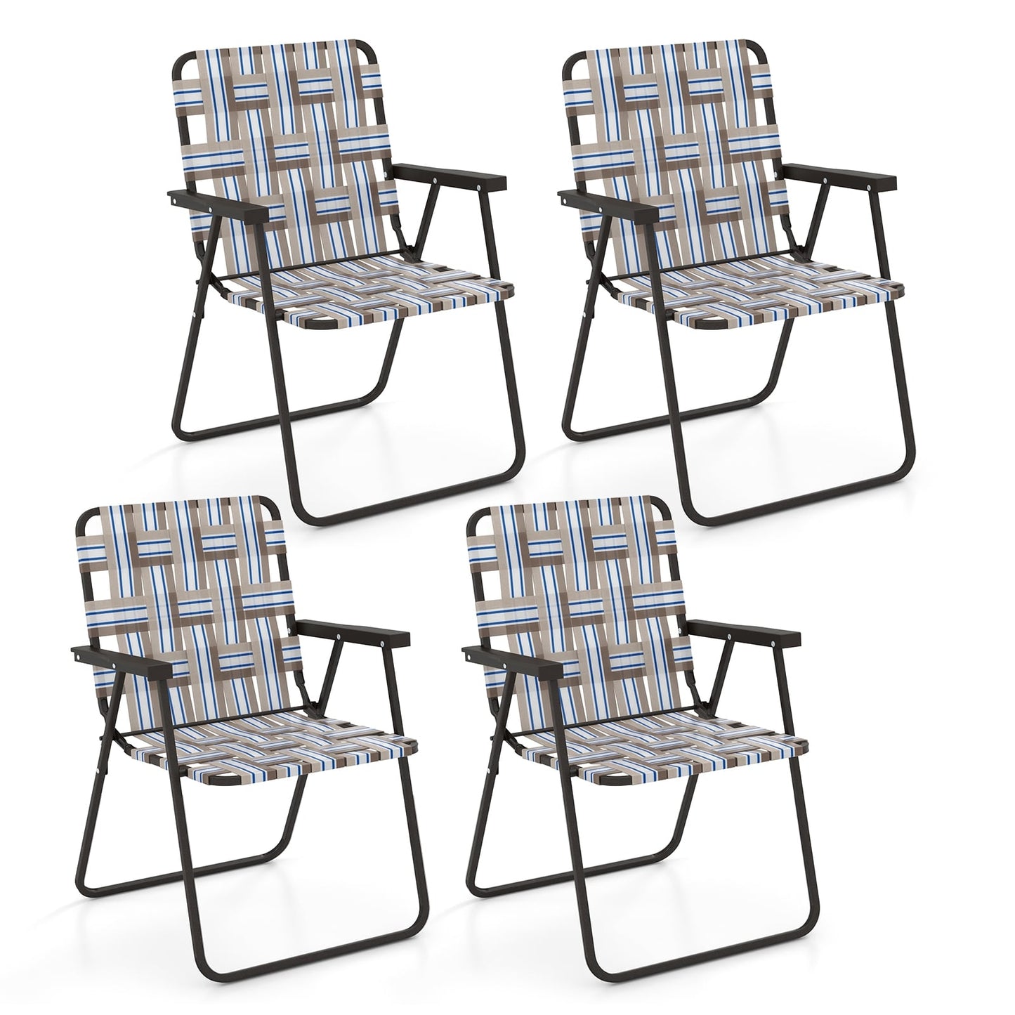 4 Pièces Chaise de Plage Pliable, Chaise de Camping en Sangle de Pelouse, Café