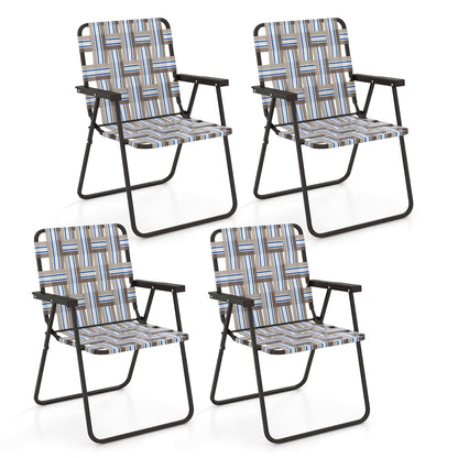 4 Pièces Chaise de Plage Pliable, Chaise de Camping en Sangle de Pelouse, Café