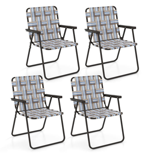 4 Pieces Folding Beach Chair, Camping Lawn Webbing Chair, Coffee