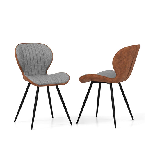 Set of 2 Armless Dining Chair Modern Accent Chairs with Curved Backrest, Gray - Gallery Canada