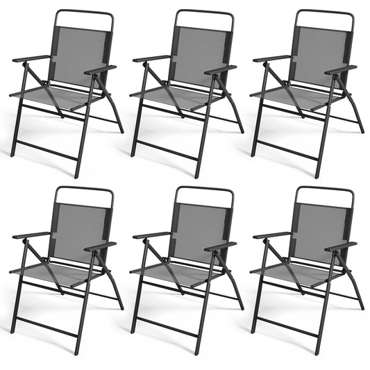 6 Pieces Outdoor Patio Chairs with Rustproof Metal Frame, Black - Gallery Canada