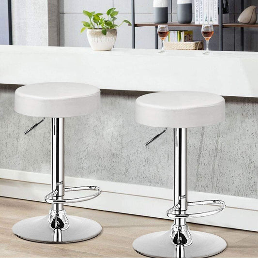 Set of 2 Adjustable Round PU Leather Swivel Barstool with Chrome Footrest, White - Gallery Canada