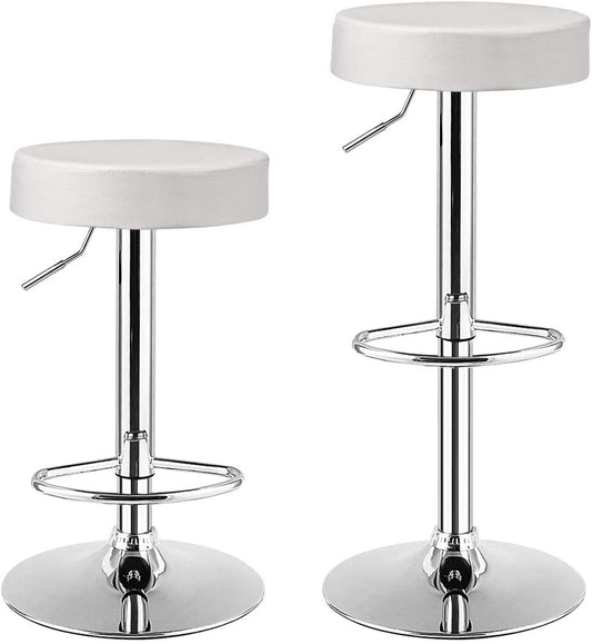 Set of 2 Adjustable Round PU Leather Swivel Barstool with Chrome Footrest, White - Gallery Canada