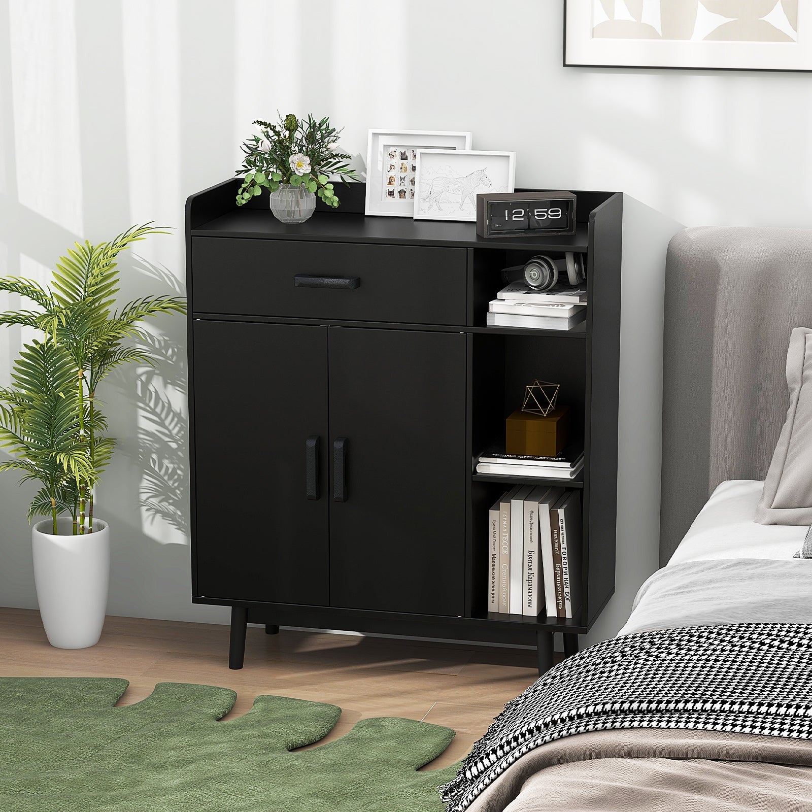 Floor Storage Cabinet Free Standing Cupboard Chest with 1 Drawer, Black Cabinets & Chests at Gallery Canada