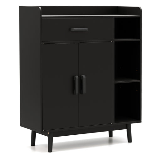 Floor Storage Cabinet Free Standing Cupboard Chest with 1 Drawer, Black