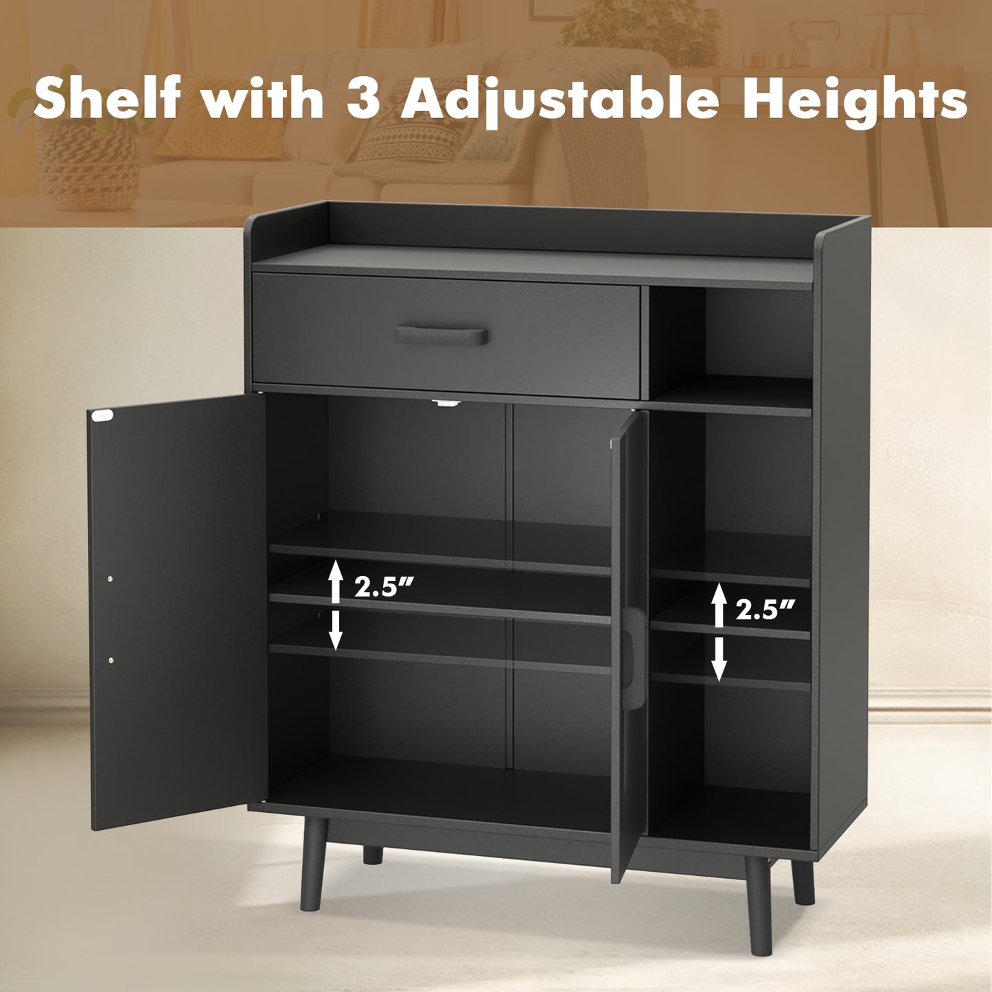 Floor Storage Cabinet Free Standing Cupboard Chest with 1 Drawer, Black Cabinets & Chests at Gallery Canada
