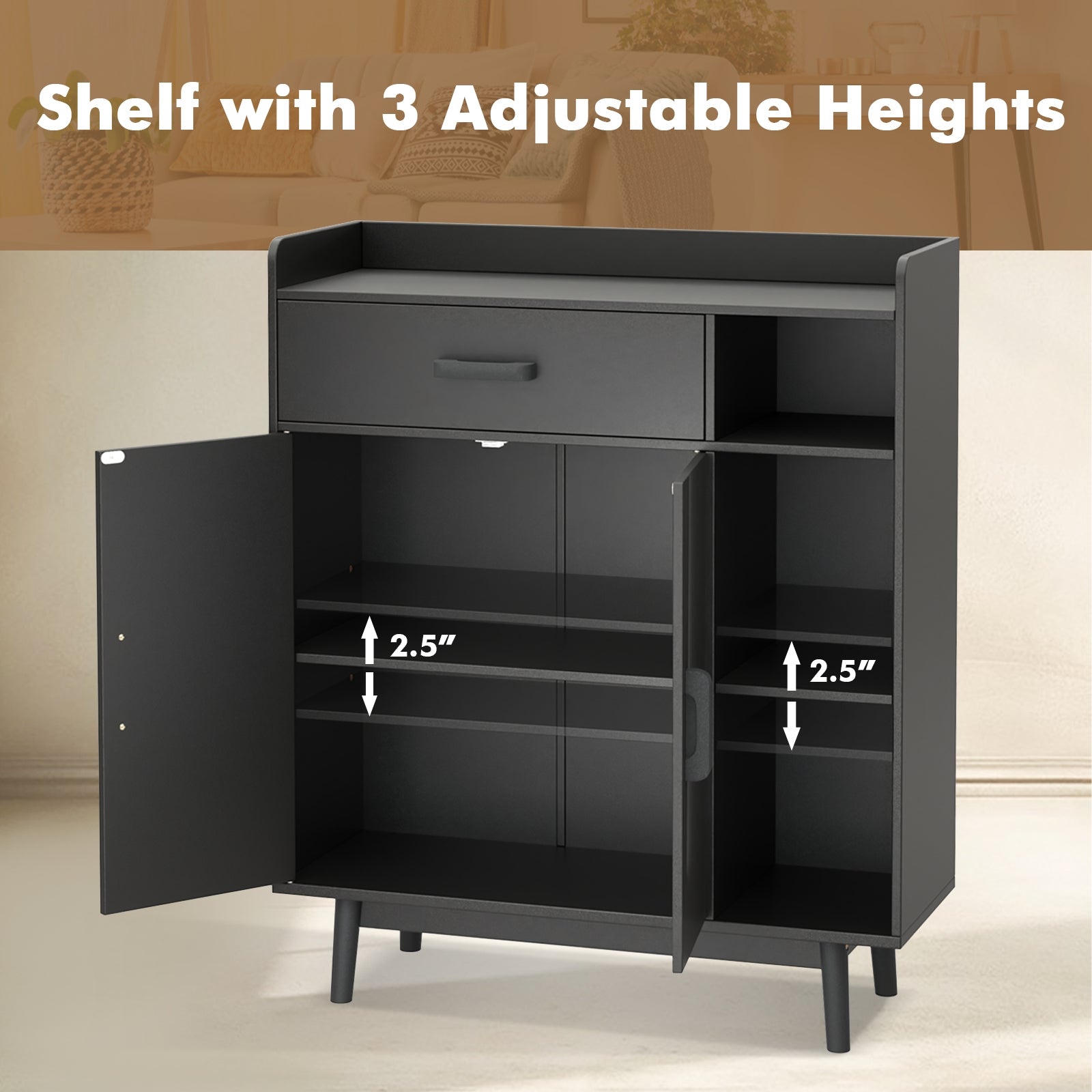 Floor Storage Cabinet Free Standing Cupboard Chest with 1 Drawer, Black Cabinets & Chests at Gallery Canada