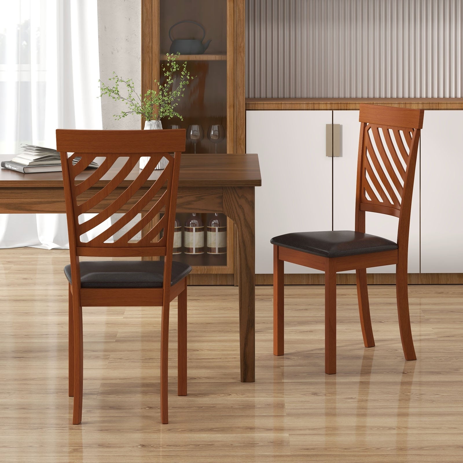 Dining Chair Set of 2 with Rubber Wood Legs and Ergonomic Back for Dining Room, Walnut Dining Chairs at Gallery Canada