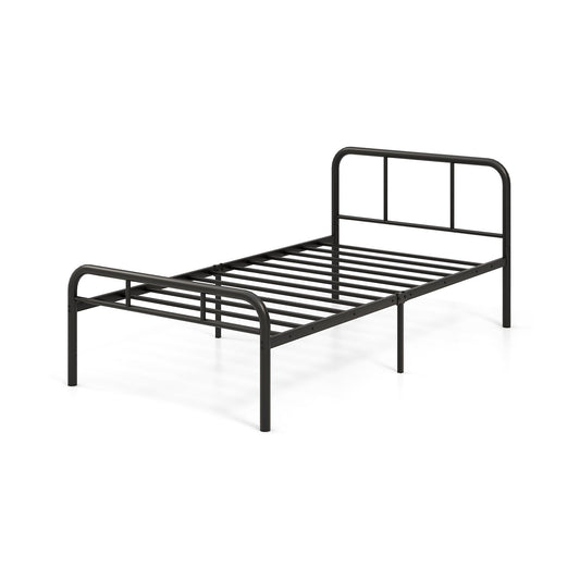 Modern Metal Platform Bed with Headboard and Footboard, Black