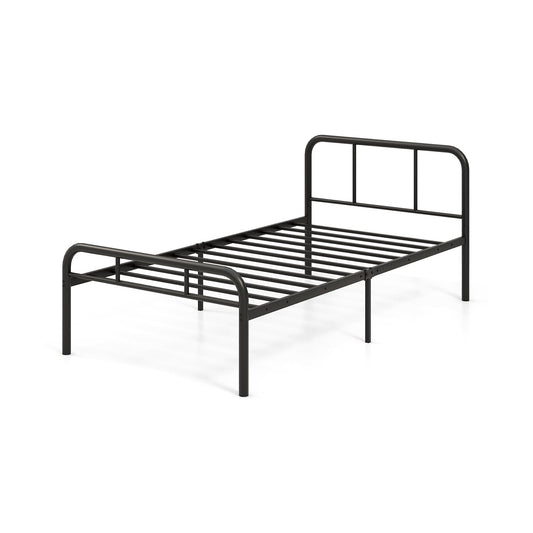 Modern Metal Platform Bed, Headboard And Footboard, Black