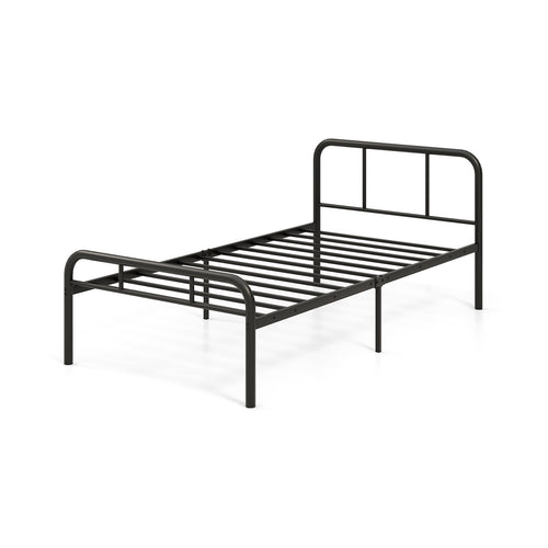 Modern Metal Platform Bed with Headboard and Footboard, Black