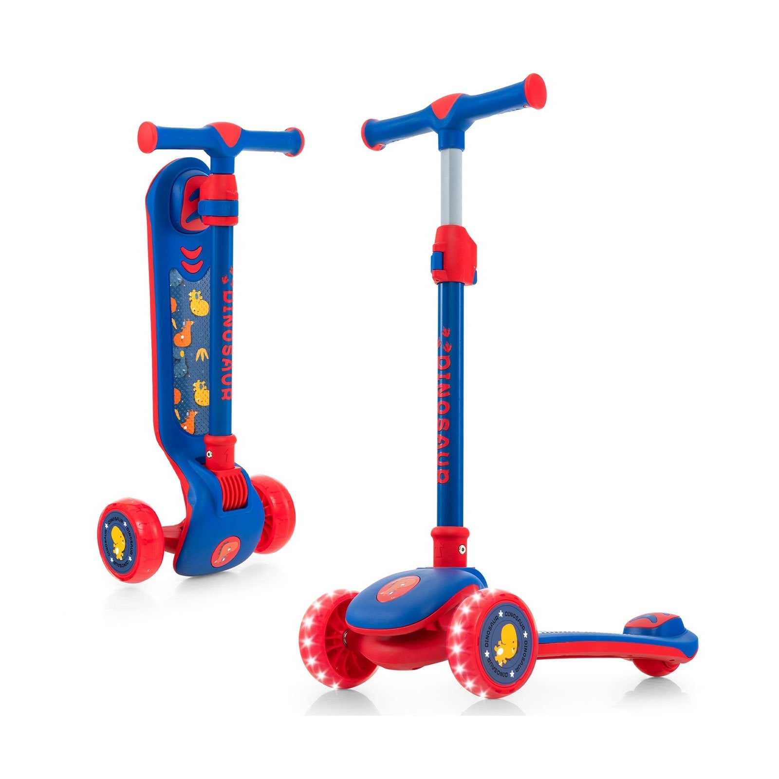 Folding Kids Scooter with Extra Wide Deck and LED Lighted PU Wheels, Blue - Gallery Canada