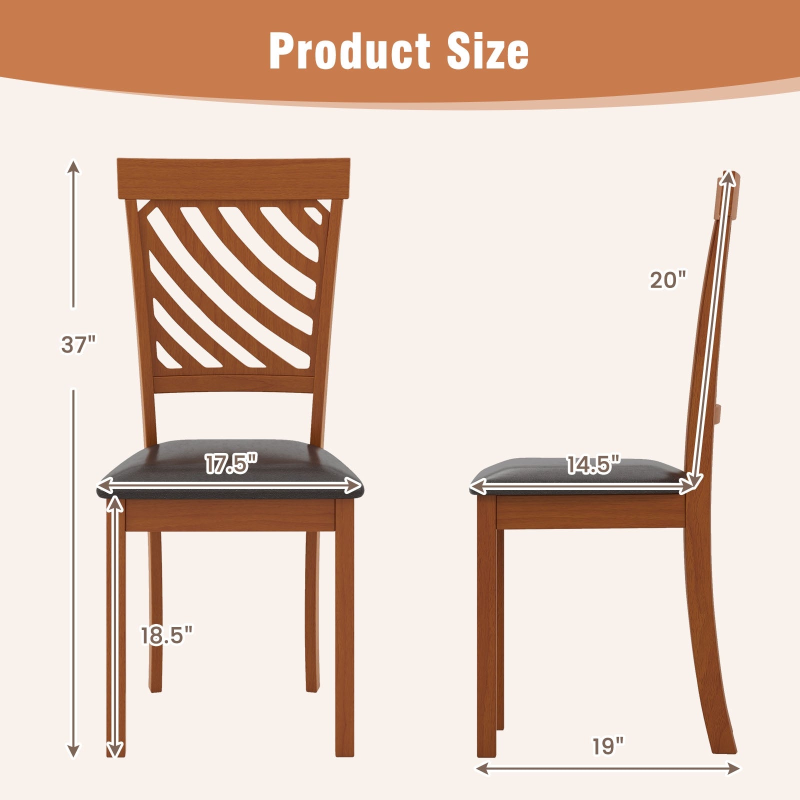 Dining Chair Set of 2 with Rubber Wood Legs and Ergonomic Back for Dining Room, Walnut Dining Chairs at Gallery Canada
