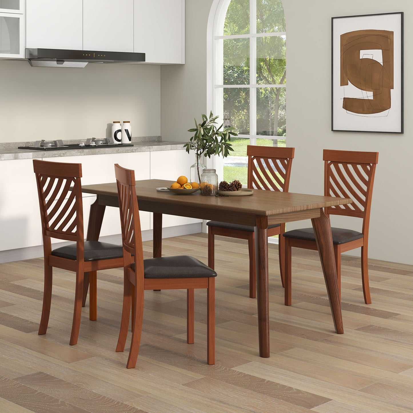 Dining Chair Set of 2 with Rubber Wood Legs and Ergonomic Back for Dining Room, Walnut Dining Chairs at Gallery Canada