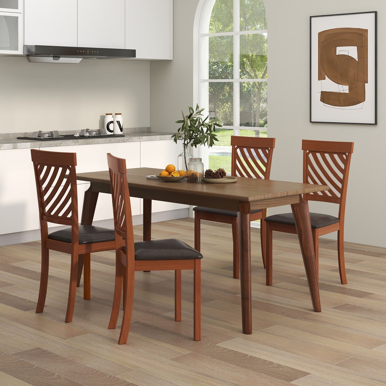 Dining Chair Set of 2 with Rubber Wood Legs and Ergonomic Back for Dining Room, Walnut Dining Chairs at Gallery Canada
