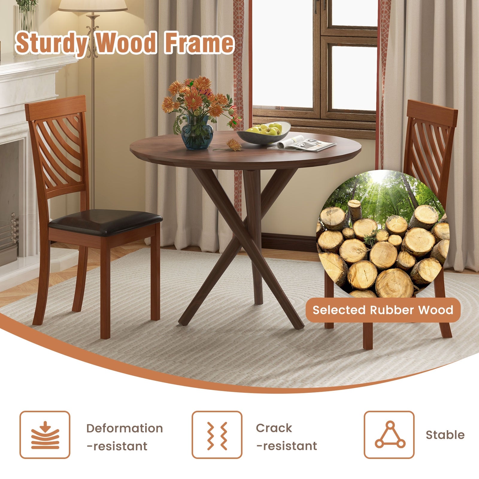 Dining Chair Set of 2 with Rubber Wood Legs and Ergonomic Back for Dining Room, Walnut Dining Chairs at Gallery Canada