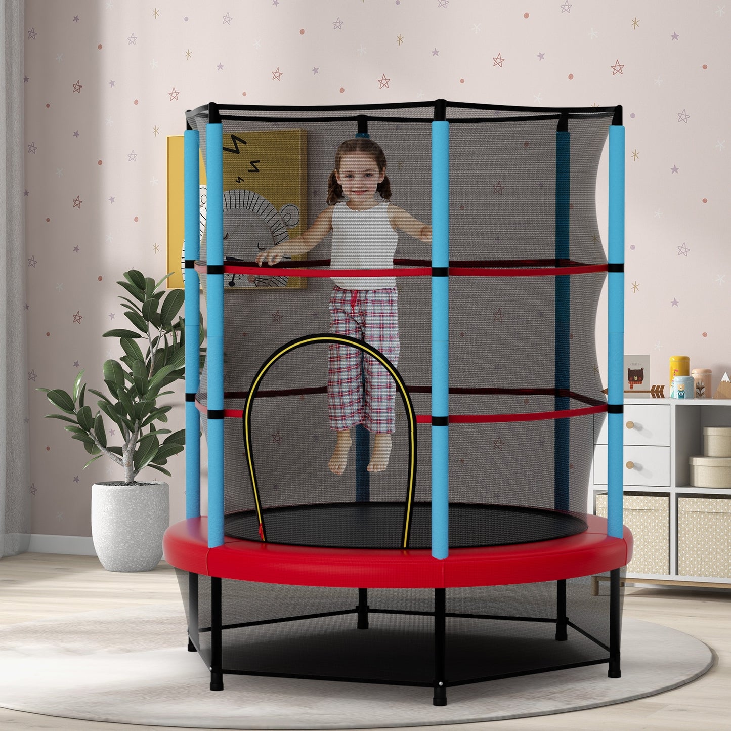 Kids Trampoline Recreational Bounce Jumper with Safety Enclosure Net, Navy Trampolines Navy at Gallery Canada