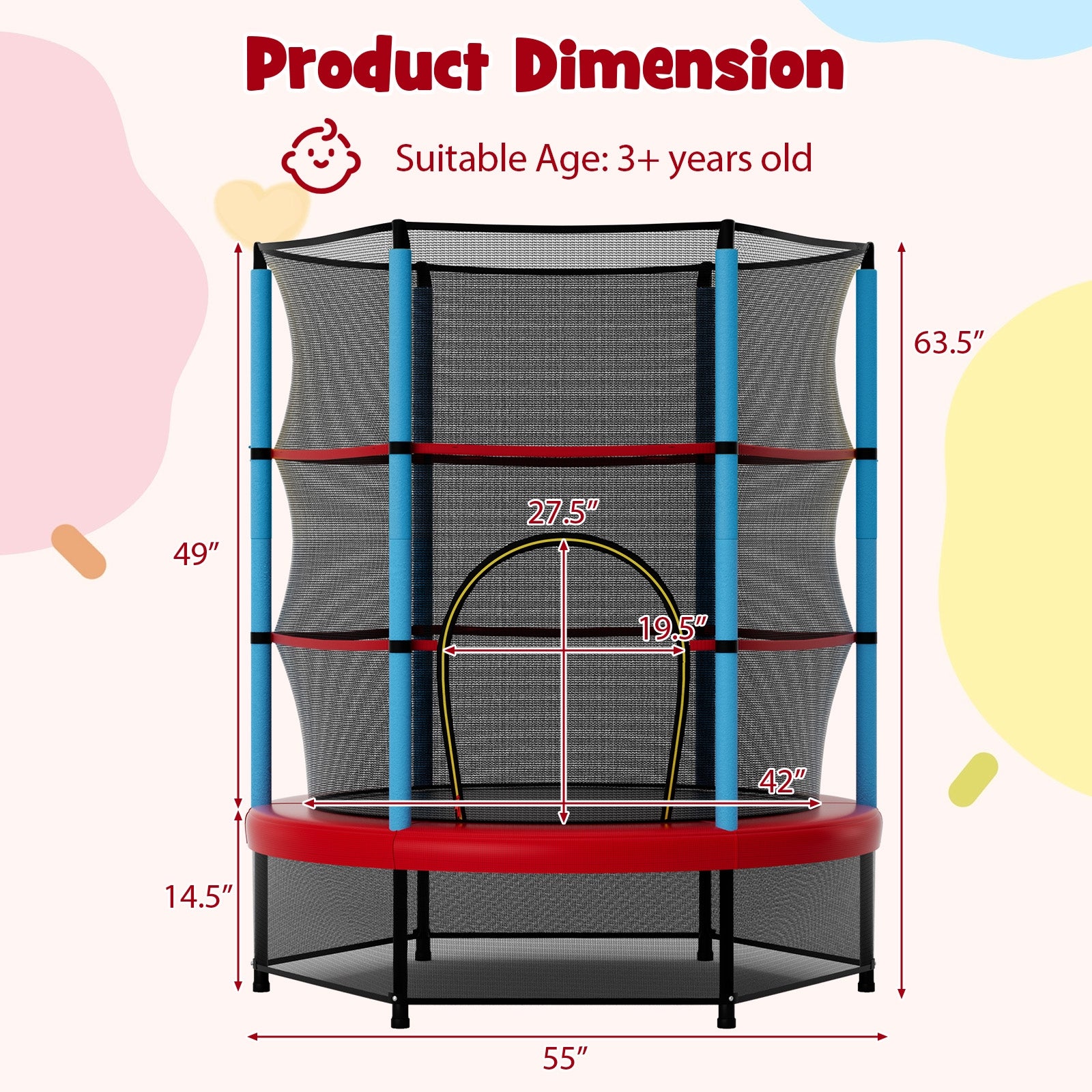 Kids Trampoline Recreational Bounce Jumper with Safety Enclosure Net, Navy Trampolines at Gallery Canada