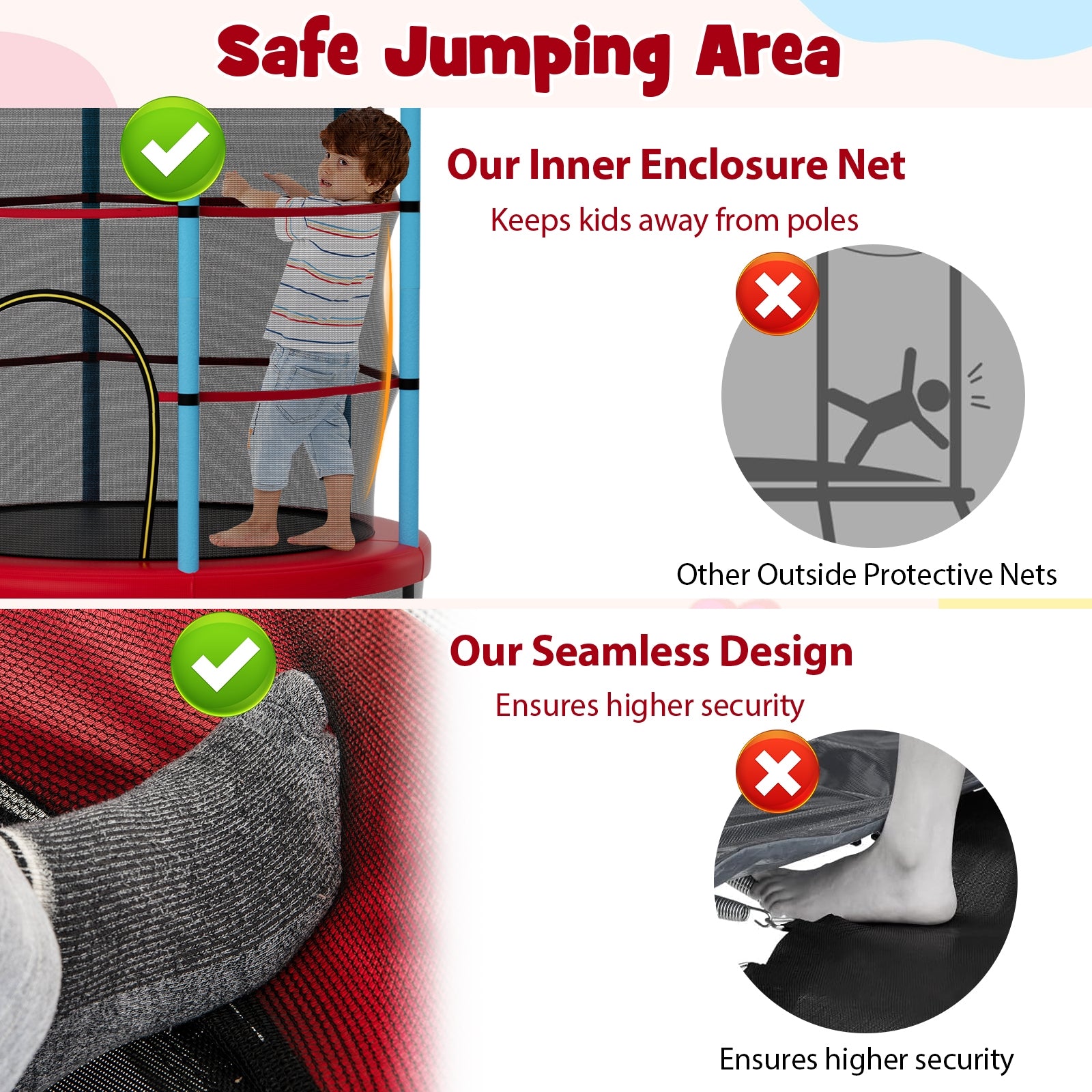 Kids Trampoline Recreational Bounce Jumper with Safety Enclosure Net, Navy Trampolines at Gallery Canada