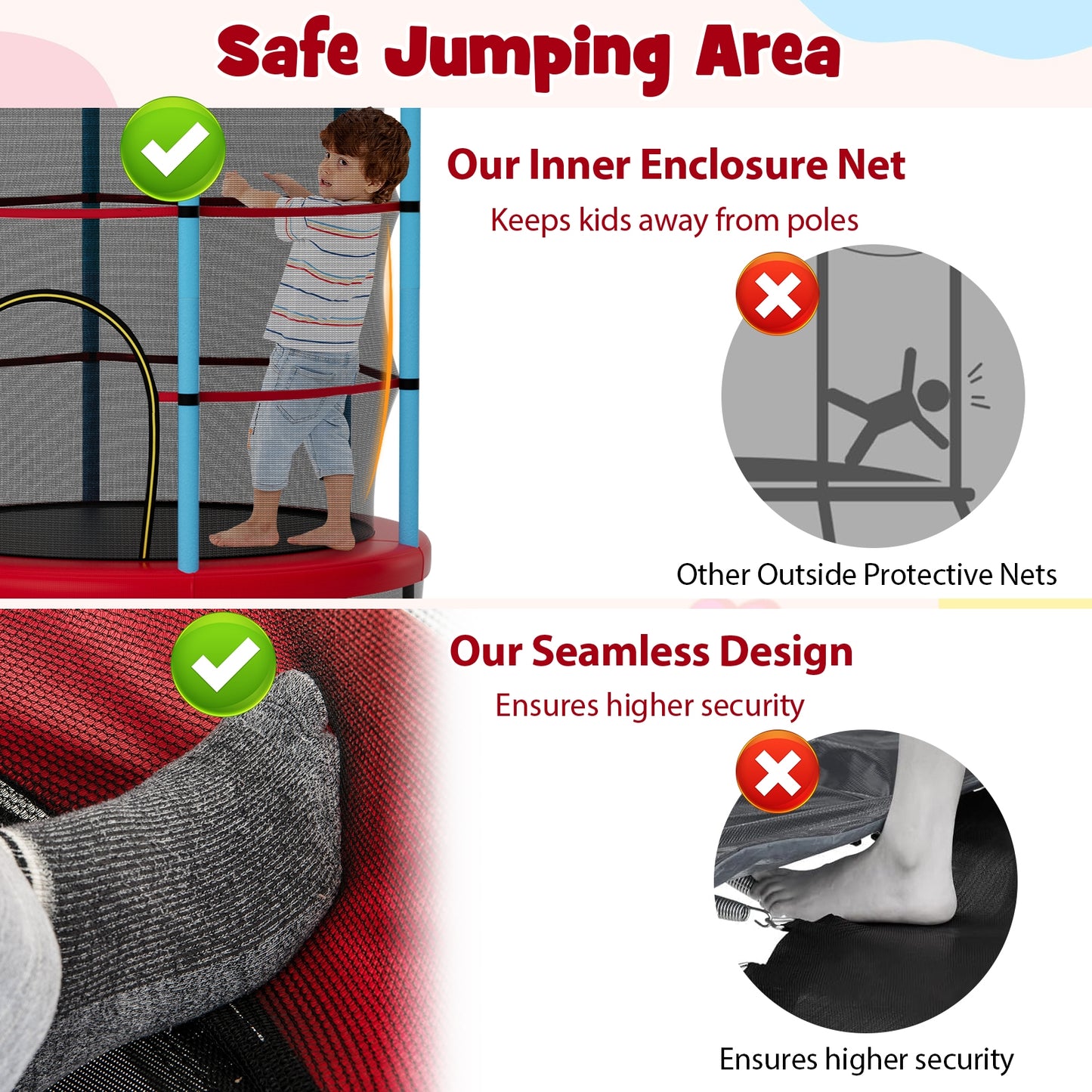 Kids Trampoline Recreational Bounce Jumper with Safety Enclosure Net, Navy Trampolines at Gallery Canada