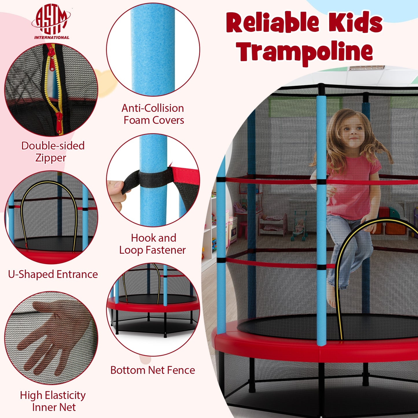 Kids Trampoline Recreational Bounce Jumper with Safety Enclosure Net, Navy Trampolines at Gallery Canada