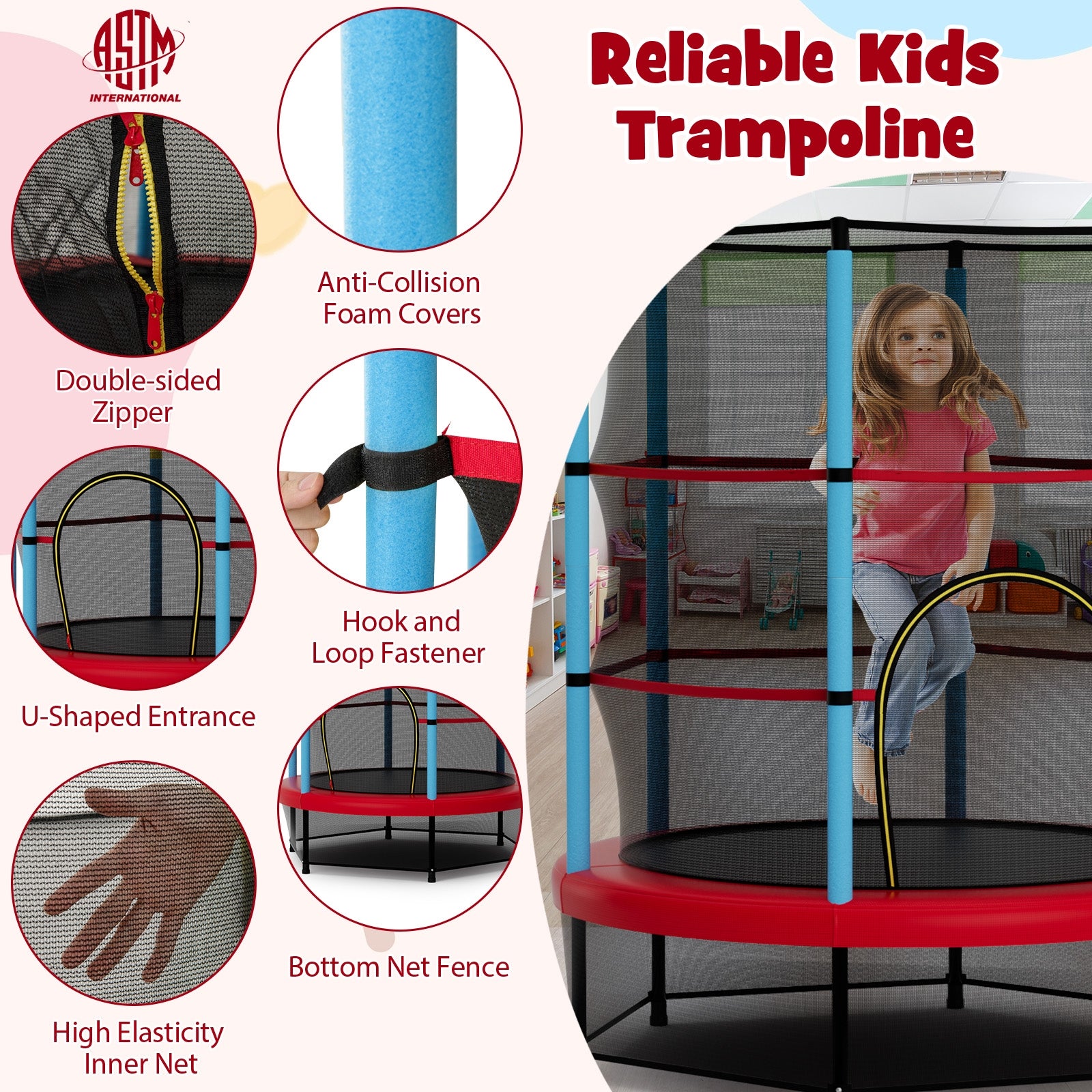 Kids Trampoline Recreational Bounce Jumper with Safety Enclosure Net, Navy Trampolines at Gallery Canada