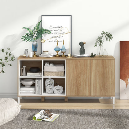 63 Inches Buffet Sideboard with 4 Compartments and Push-to-Open Cabinet, Natural Sideboards Cabinets & Buffets at Gallery Canada