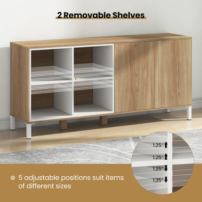 63 Inches Buffet Sideboard with 4 Compartments and Push-to-Open Cabinet, Natural Sideboards Cabinets & Buffets at Gallery Canada