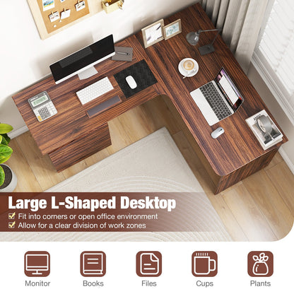 L-Shaped Computer Desk with Letter File Drawer, Walnut - Gallery Canada
