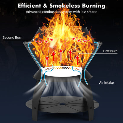 20 Inch Patio Fire Pit Metal Camping Fire Bowl with Pot Holder and Storage Shelf, Black Fire Pits at Gallery Canada