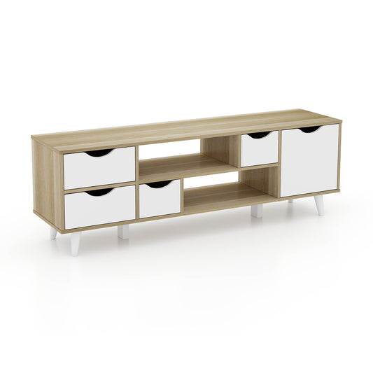 TV Stand for TVs up to 55” Television Cabinet w/ 4 Drawers & 2 Open Shelves, Oak Entertainment Centers & TV Stands Oak at Gallery Canada