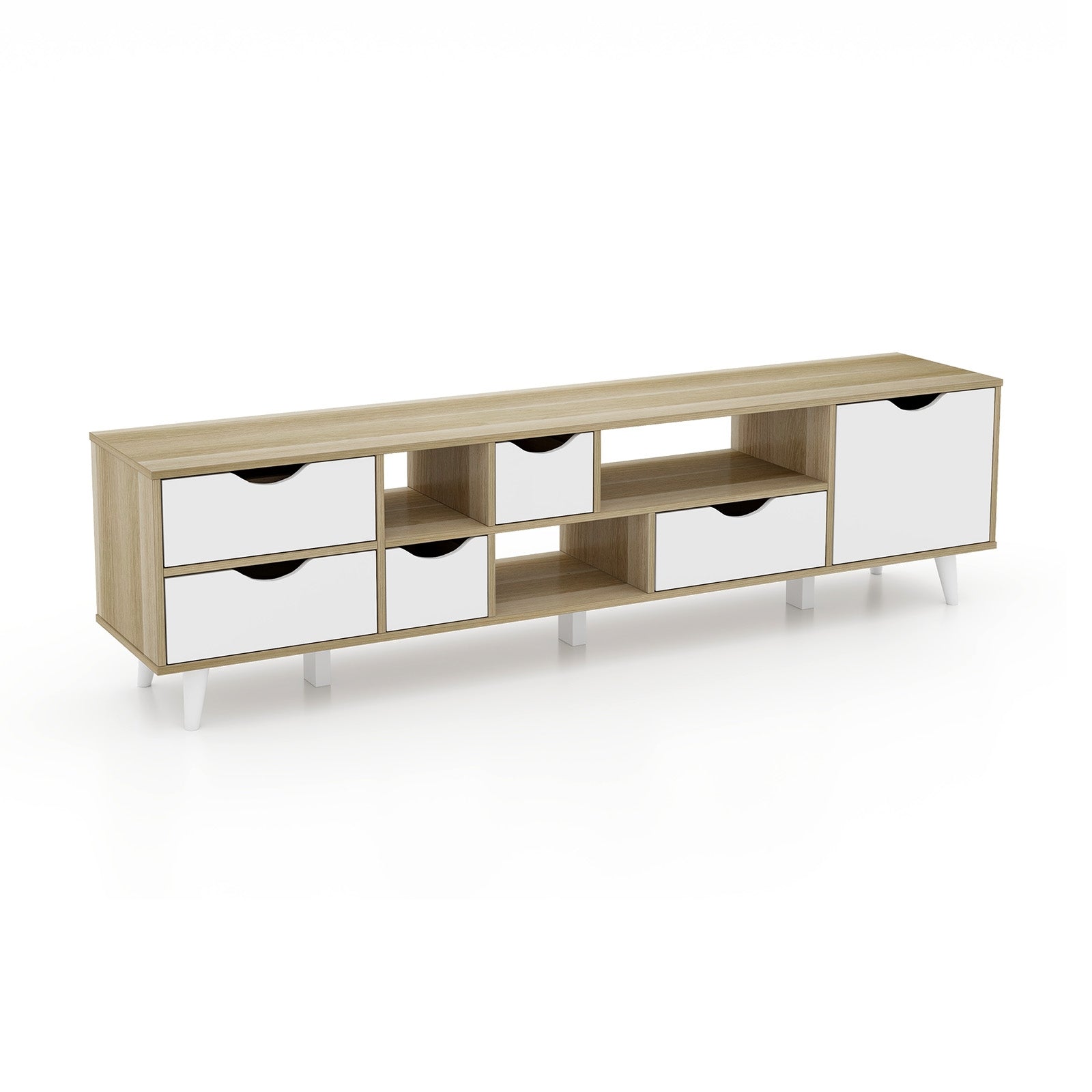 TV Stand For 65” TVs, Oak Cabinet With 5 Drawers, 3 Shelves Entertainment Centers & TV Stands Oak at Gallery Canada