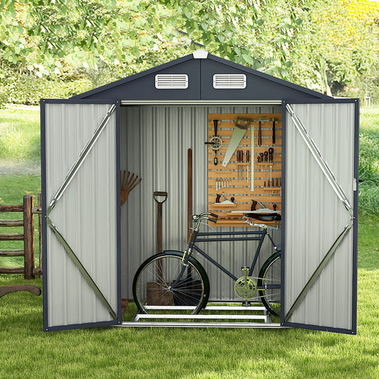6.3 x 3.5 /10 x 7.7 Feet Galvanized Metal Storage Shed with Vents and Base Floor-6 ft, Dark Gray - Gallery Canada
