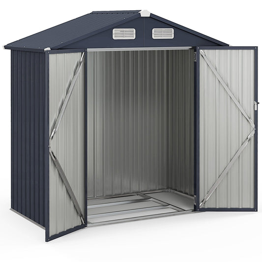 6.3 x 3.5 /10 x 7.7 Feet Galvanized Metal Storage Shed with Vents and Base Floor-6 ft, Dark Gray