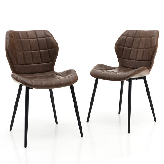 Dining Chairs Set of 2 with Padded Back  Metal Legs and Adjustable Foot Pads, Brown - Gallery Canada