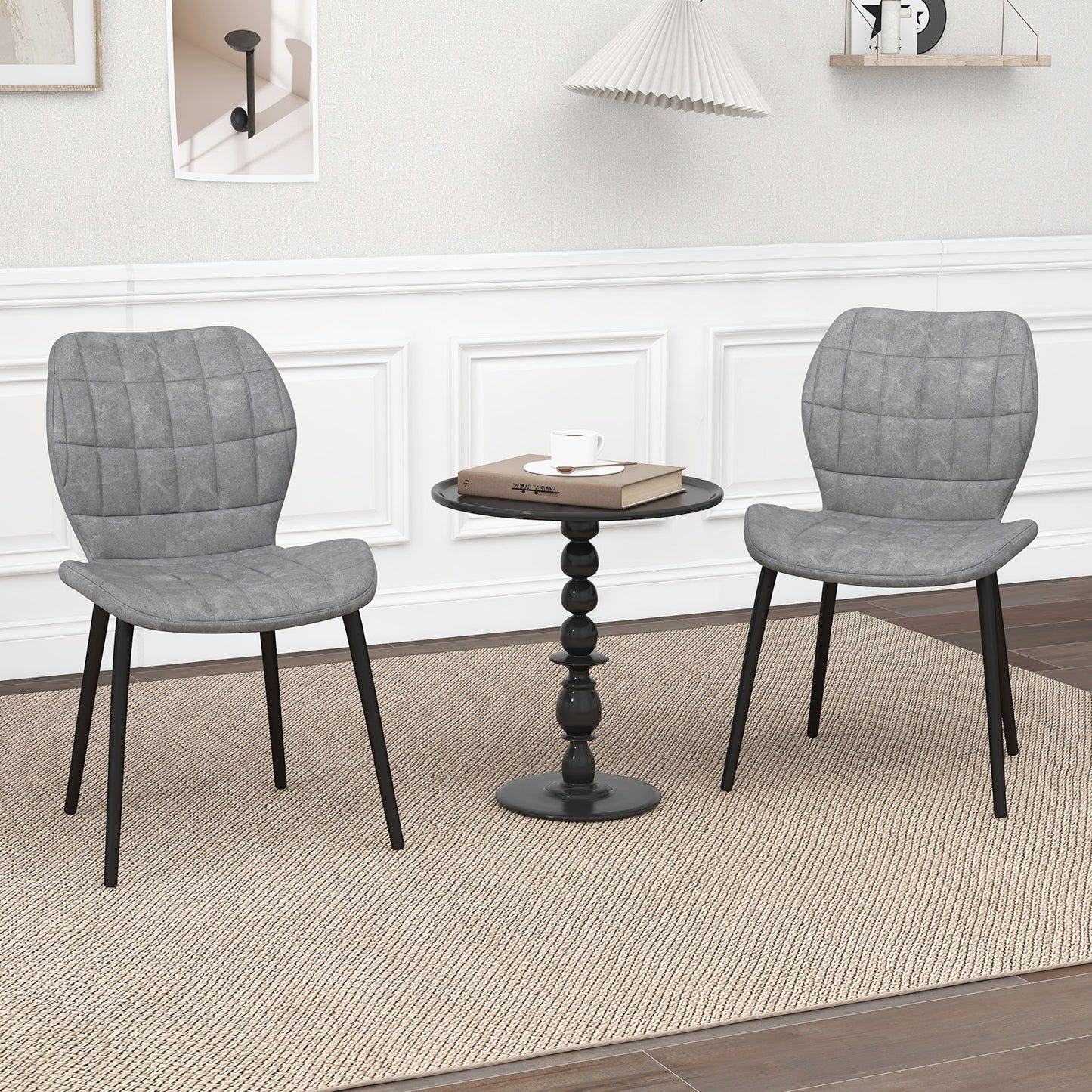 Dining Chairs Set of 2 with Padded Back Metal Legs and Adjustable Foot Pads, Gray Dining Chairs at Gallery Canada